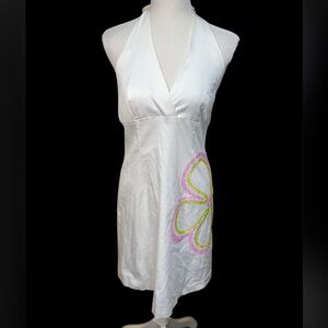 Vintage White Beaded Halter Dress Size 12